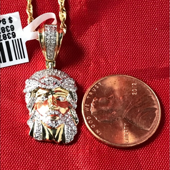 Diamond Pendant with solid Rope chain - Picture 2 of 4