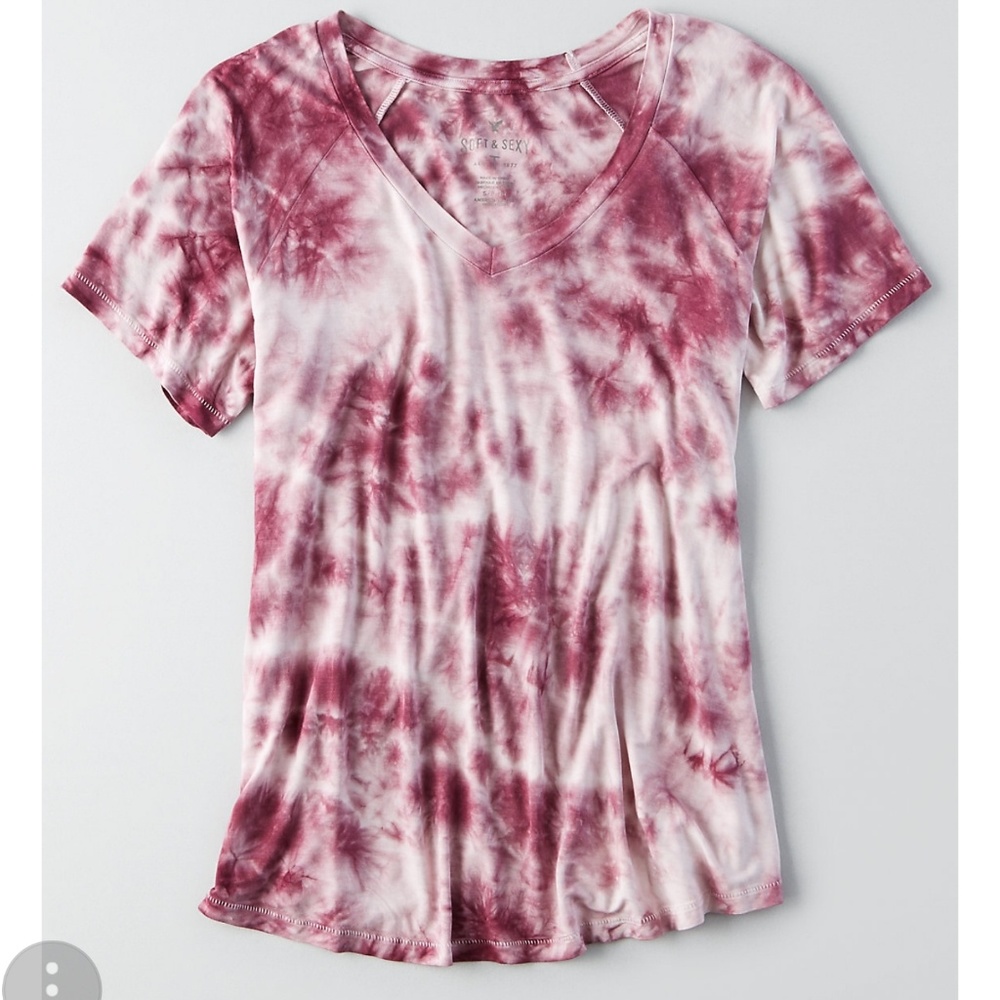 Burgundy Tie-Dye V Neck
