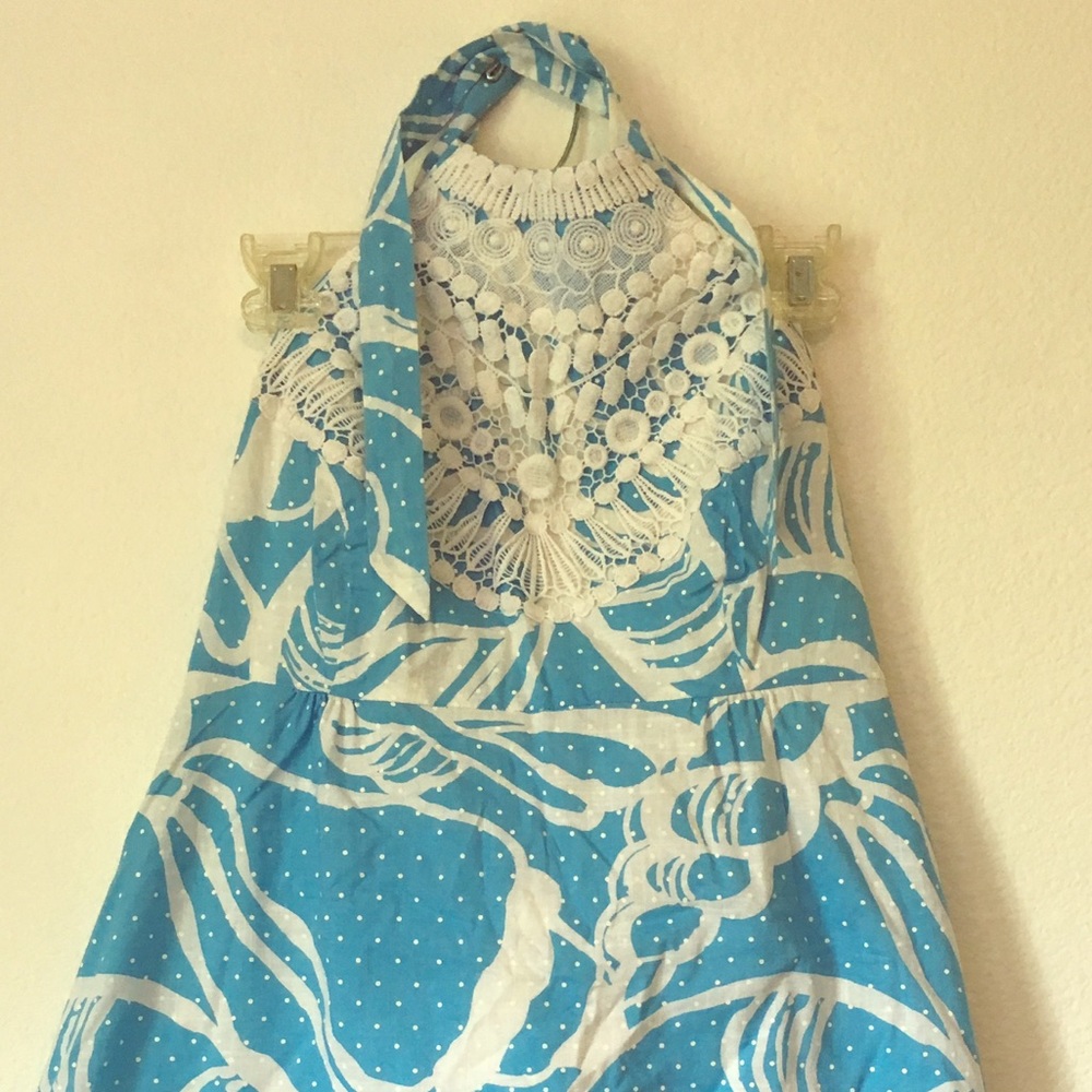 Lilly Pulitzer Blue and White Shell Halter Dress
