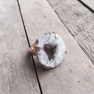 Muted Agate Purple Druzy Geode Gold Ring