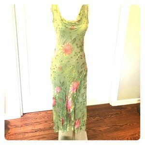 Green and Pink Beaded Cocktail Dress