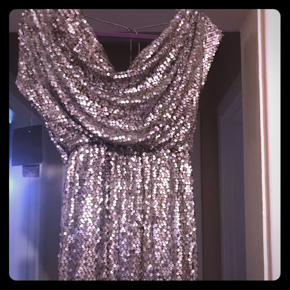 Aqua sequined silver dress
