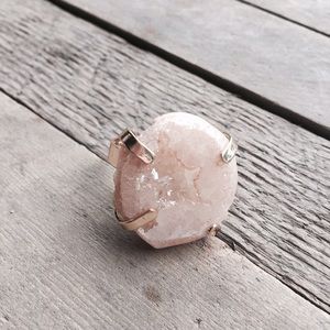 Blush Pink Druzy Geode Gold Ring
