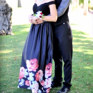 off the shoulder floral prom dress