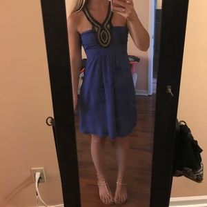 Royal blue, beaded neck dress