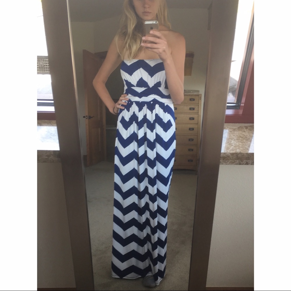 Strapless chevron maxi dress