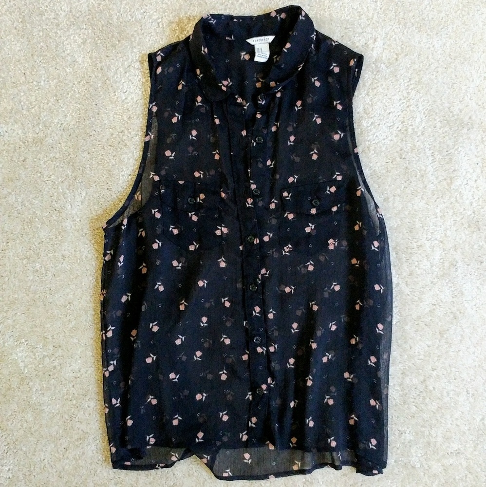 Forever 21 Sheer Floral Collared Tank