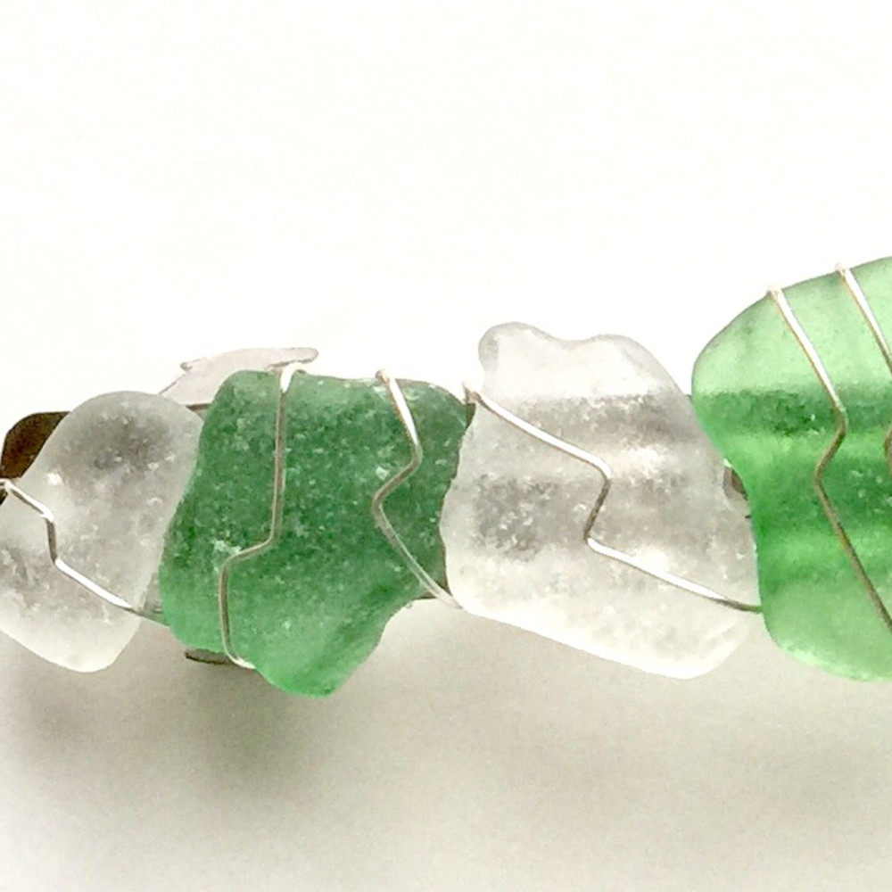 3 Inch Sea Glass with Silver Wire wrapped Barrette
