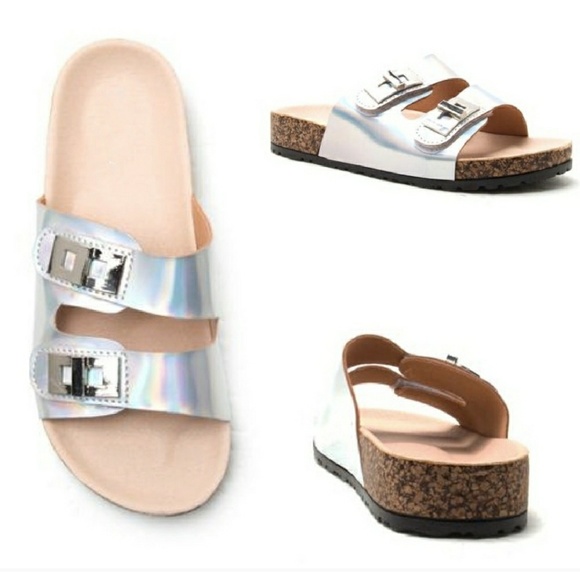 ❣Hologram Silver Double Strap Sandals❣ - Picture 3 of 4