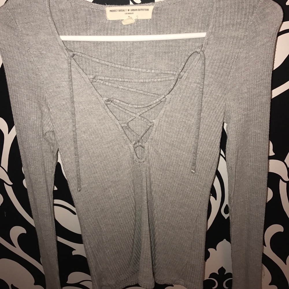 grey low cut sweater