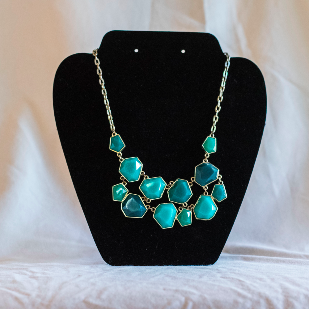 Teal Asymmetrical Geometric Statement Necklace
