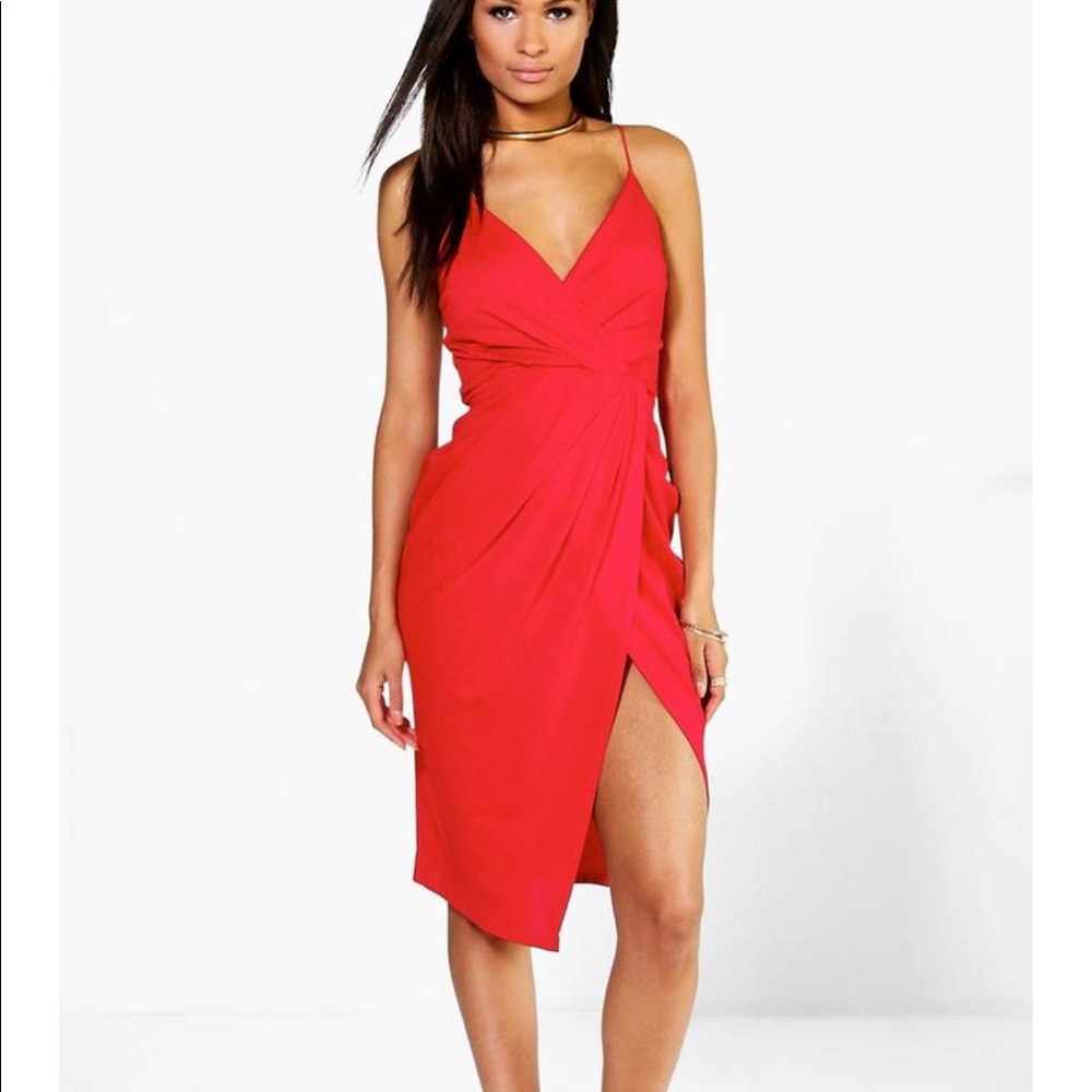 Red strappy dress from Boohoo