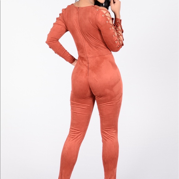 Rust Long Sleeve Jumpsuit - Picture 4 of 4