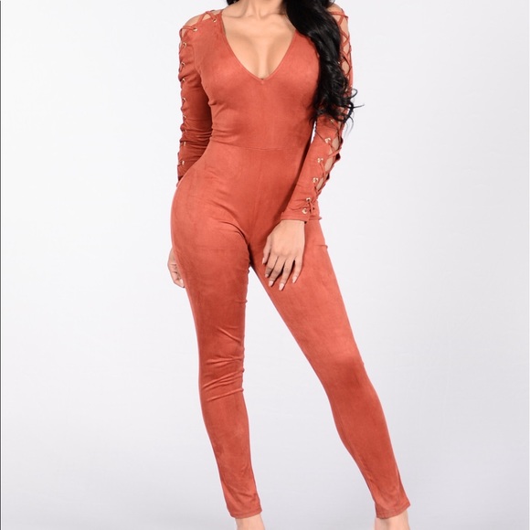 Rust Long Sleeve Jumpsuit - Picture 3 of 4