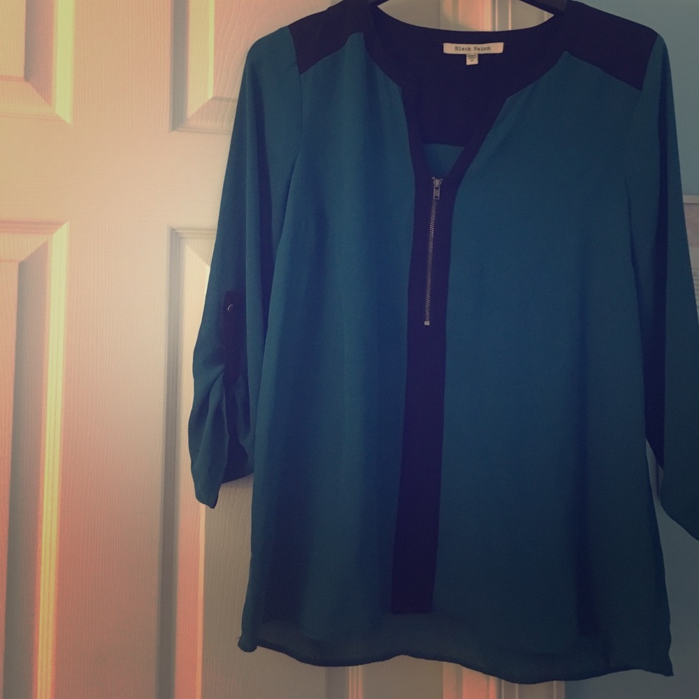 Teal and black tunic with zipper