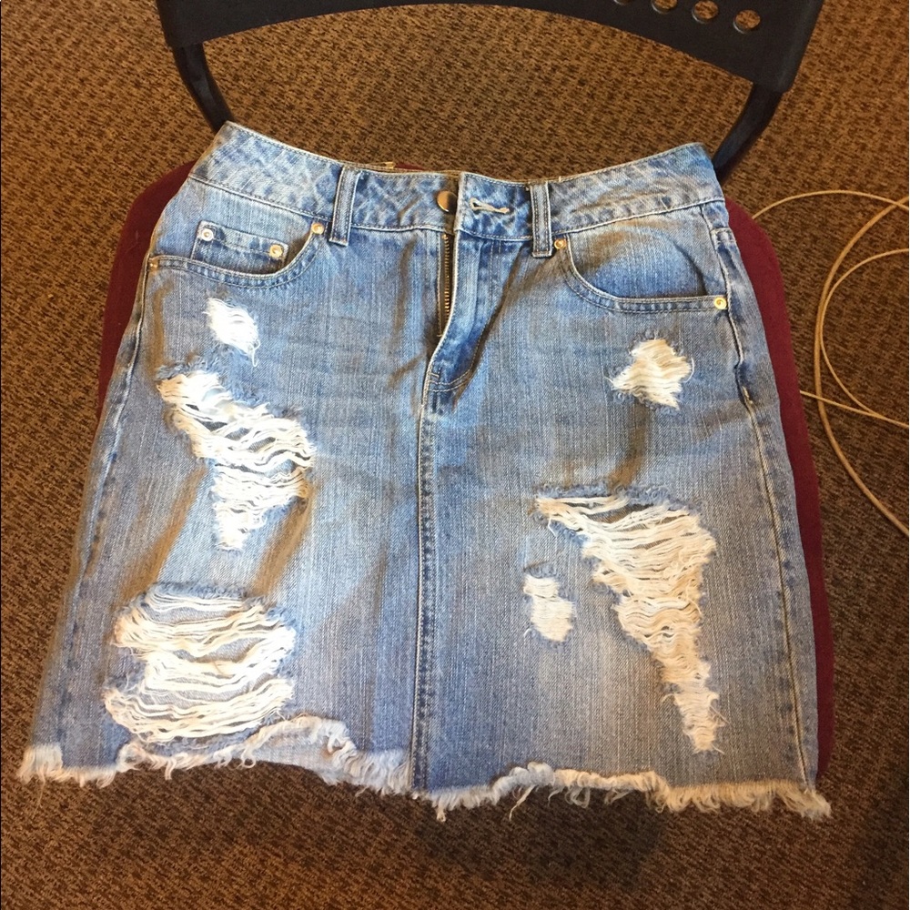 Distressed Denim Skirt