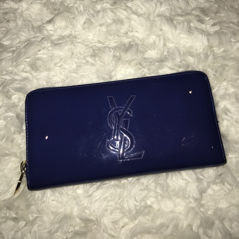 Blue YSL Patent Leather Zipper Wallet