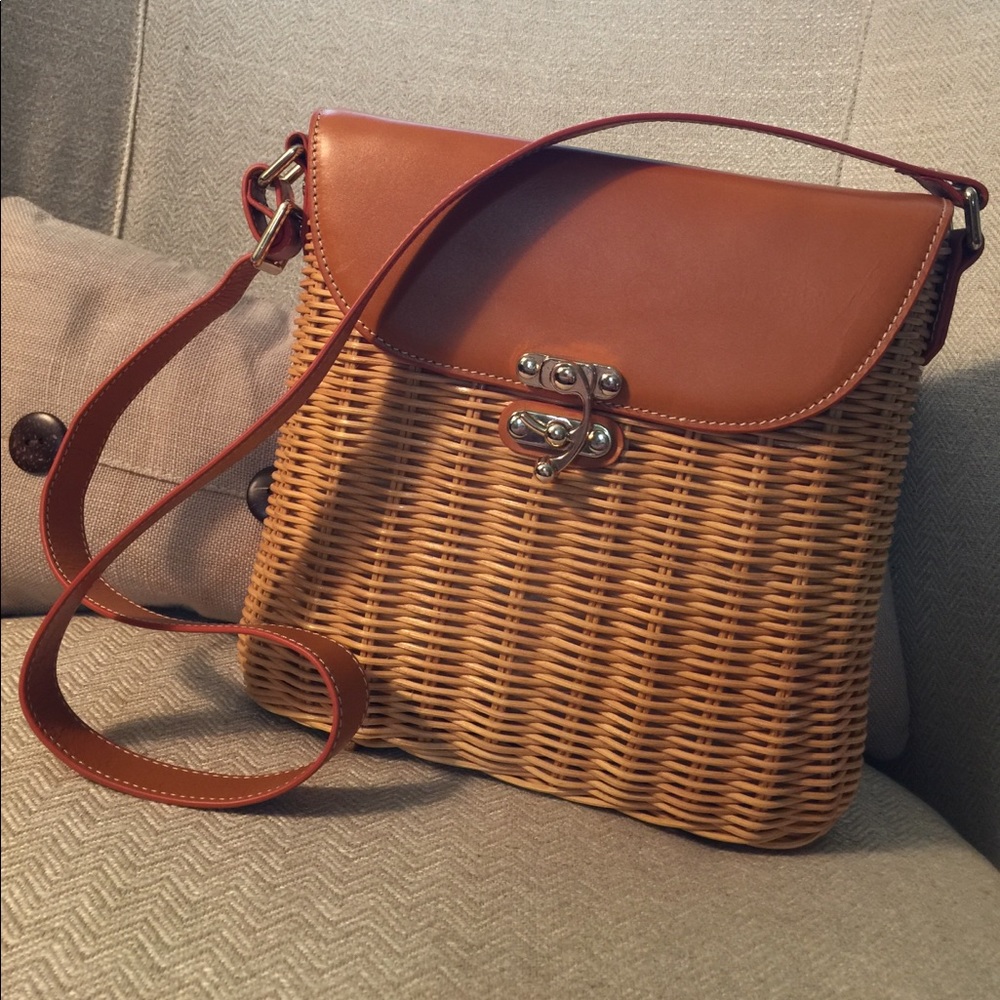 J McLaughlin leather and wicker shoulder bag