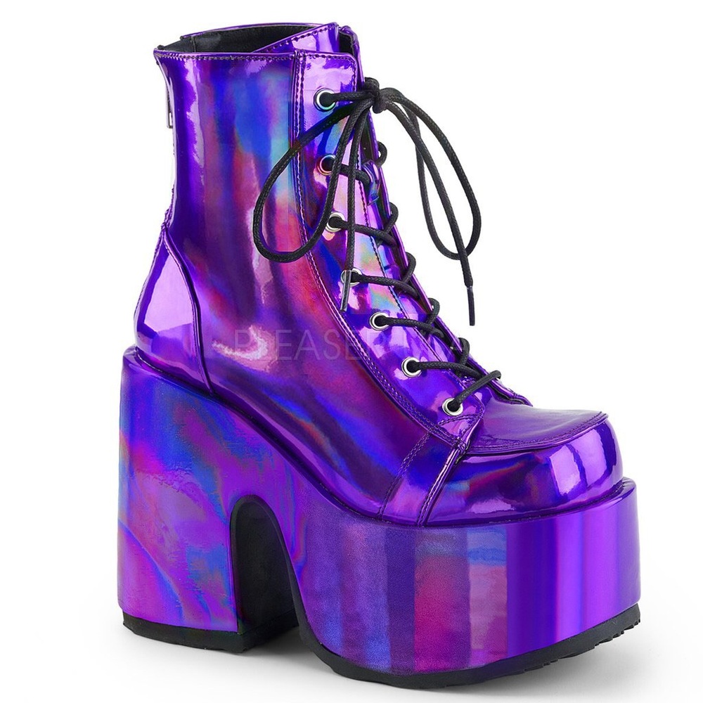 ๐NEW HOLO ๐ค PURPLE FESTIVAL PLATFORM BOOTS SHOES - Picture 1 of 1
