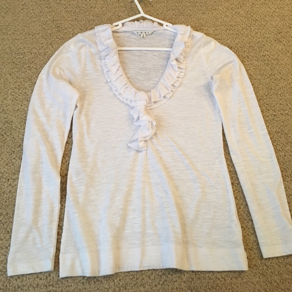 CAbi Size S White Ruffle Long Sleeve Shirt NWOT