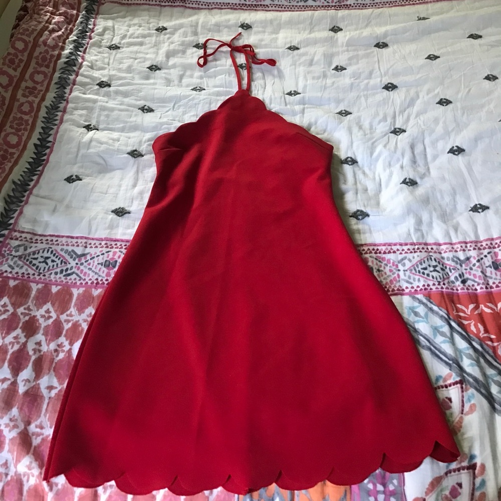 Red Scalloped Halter Dress