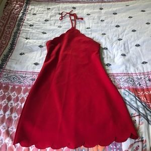 Red Scalloped Halter Dress