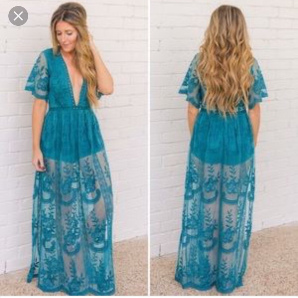 Honey Punch Lace Maxi/Romper Dress