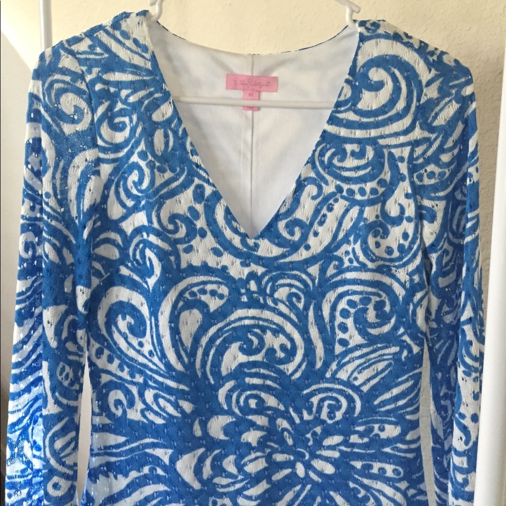 LILLY PULITZER BLUE LACE DRESS W/ SLEEVES
