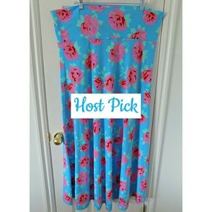HP! LuLaRoe Blue Maxi Skirt with Pink Roses
