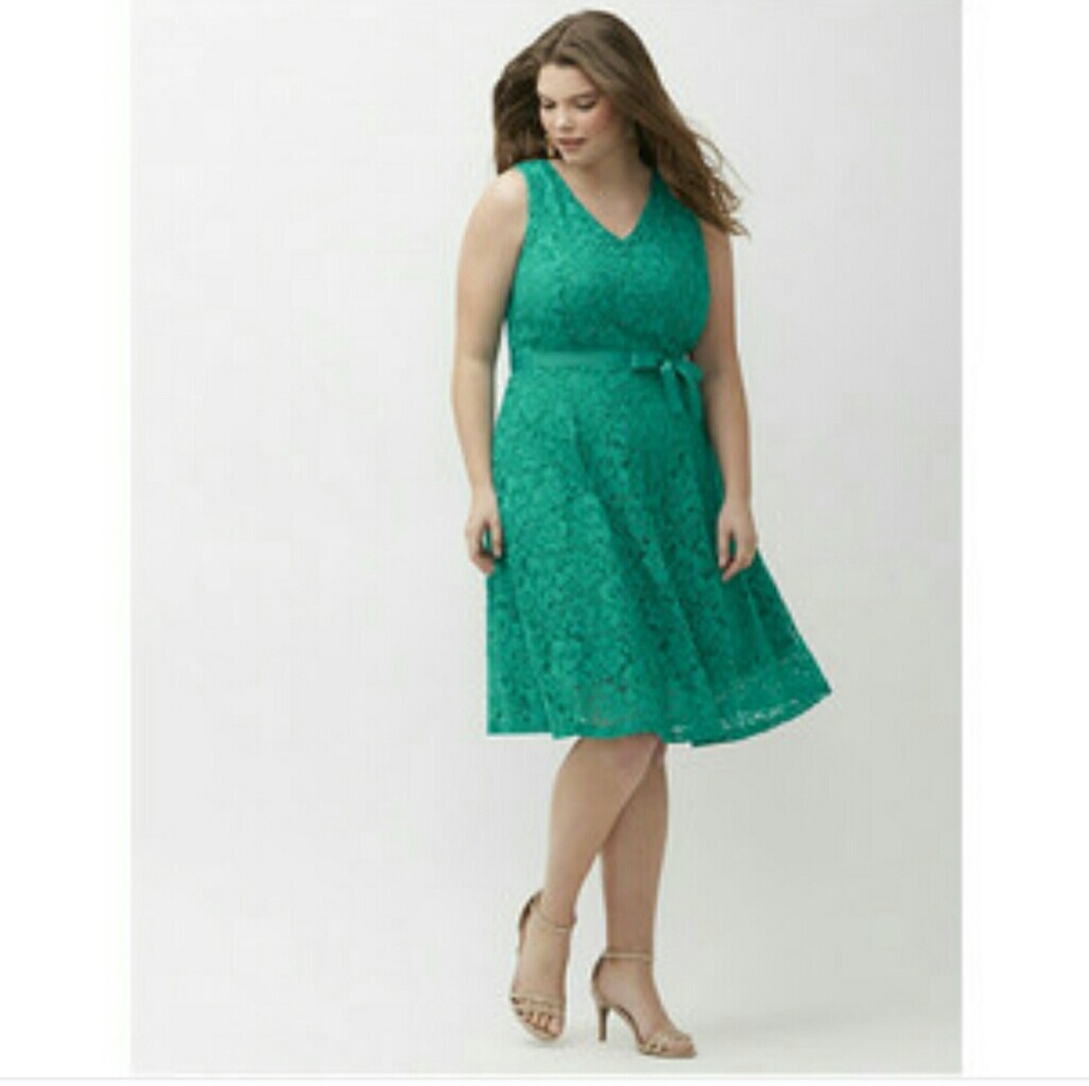 Lane Bryant Fit & Flare Lace Dress- Dynasty Green