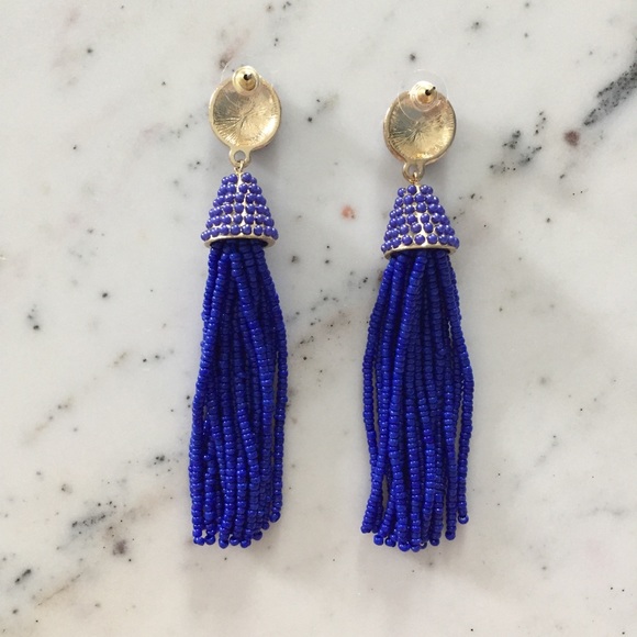 "Carmen" Earrings || Cobalt Blue Tassel Statement - Picture 3 of 9