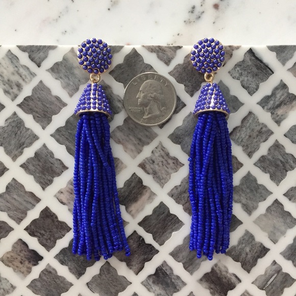 "Carmen" Earrings || Cobalt Blue Tassel Statement - Picture 4 of 9