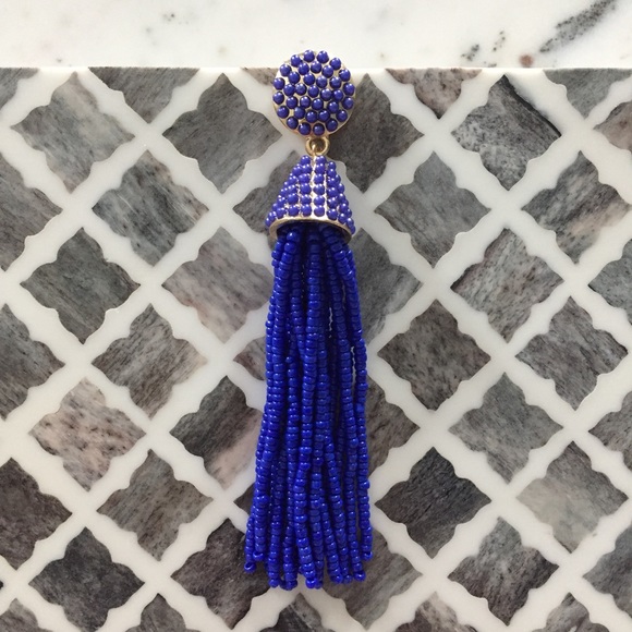 "Carmen" Earrings || Cobalt Blue Tassel Statement - Picture 5 of 9