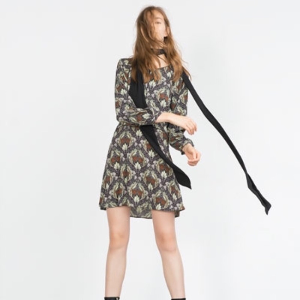 Zara Retro Floral Print Dress in Size L