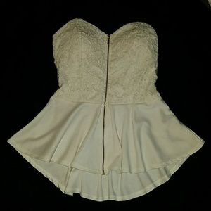 White Lace Peplum Tube Top