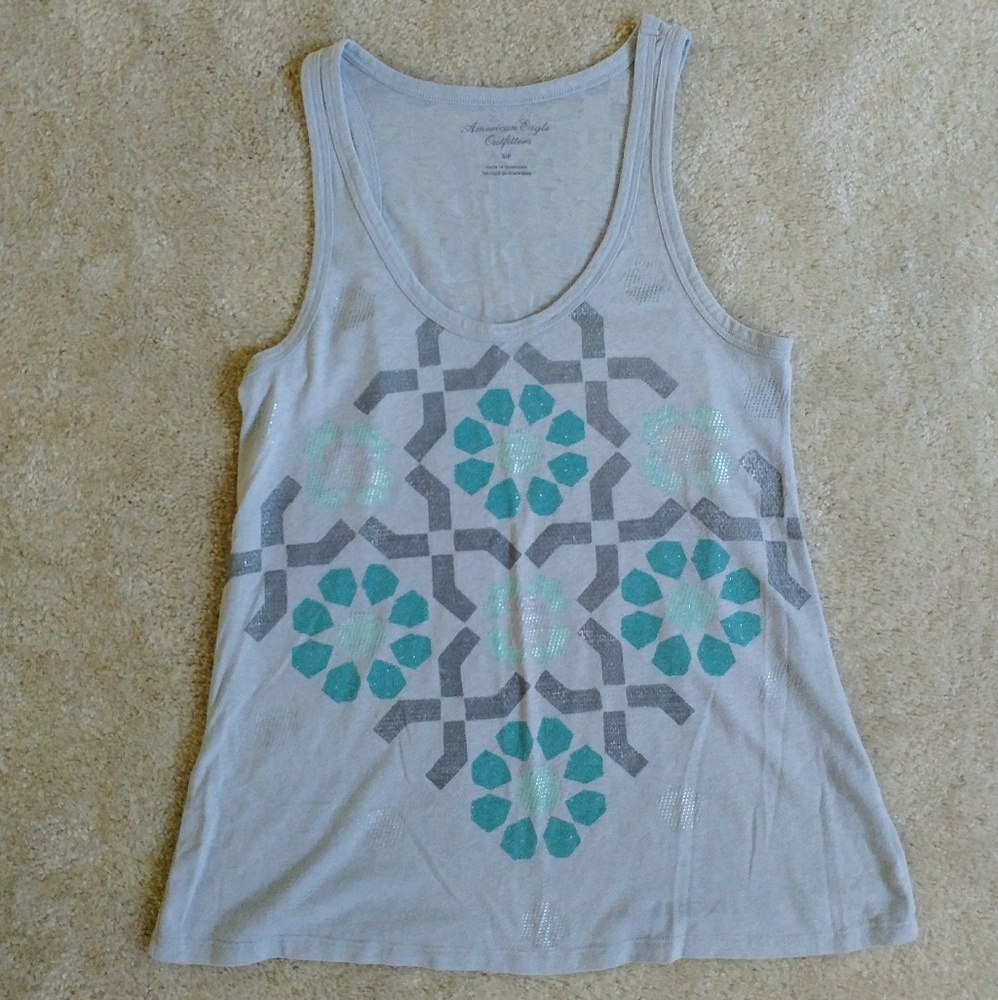 American Eagle Gray Patterned Racerback Tank