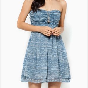 Print blue strapless dress - Mango - small / US4