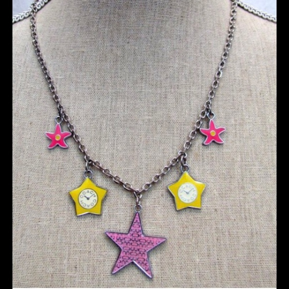 Coach Clock & Stars Enamel Necklace