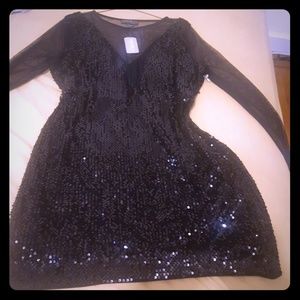 Forever 21 Black Sequin dress with sheer arm cover