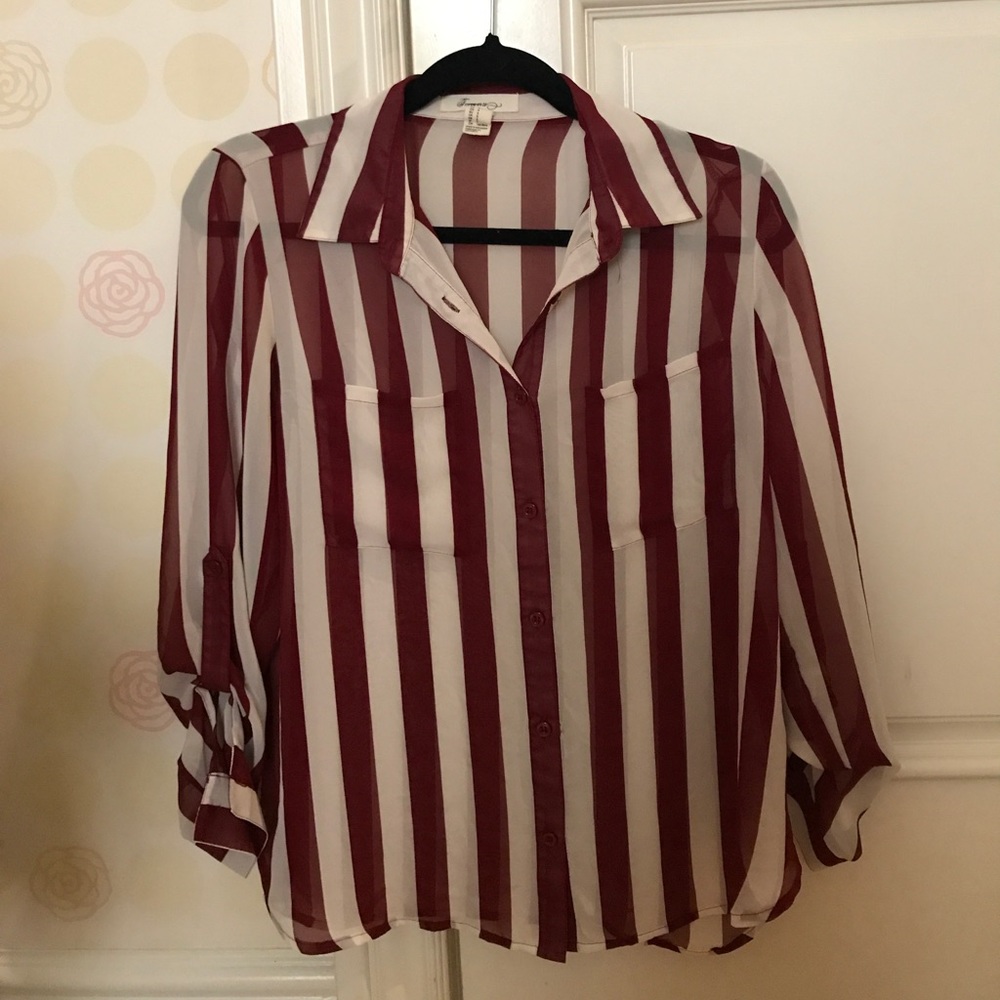 Forever 21 sheer striped button up blouse