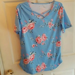 NWOT Light blue and pink floral Boutique top
