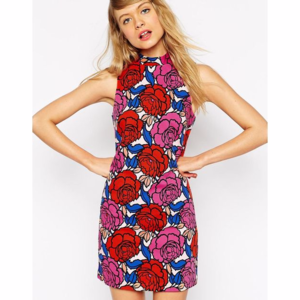 ASOS High Neck Retro Floral Sheath in Size 8