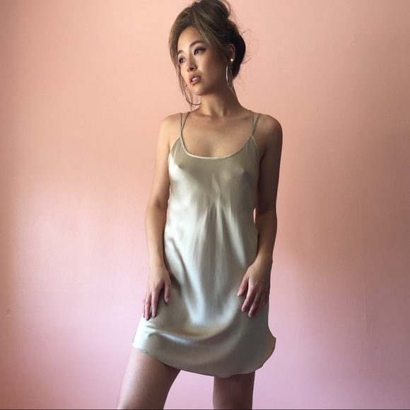 Vintage Dresses & Skirts - Vintage Pale Gold Silk Slip Dress