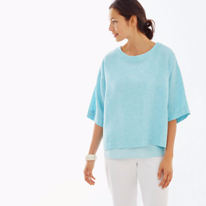 Pure Jill Yarn Dyed Linen Kimono Capri Blue Top