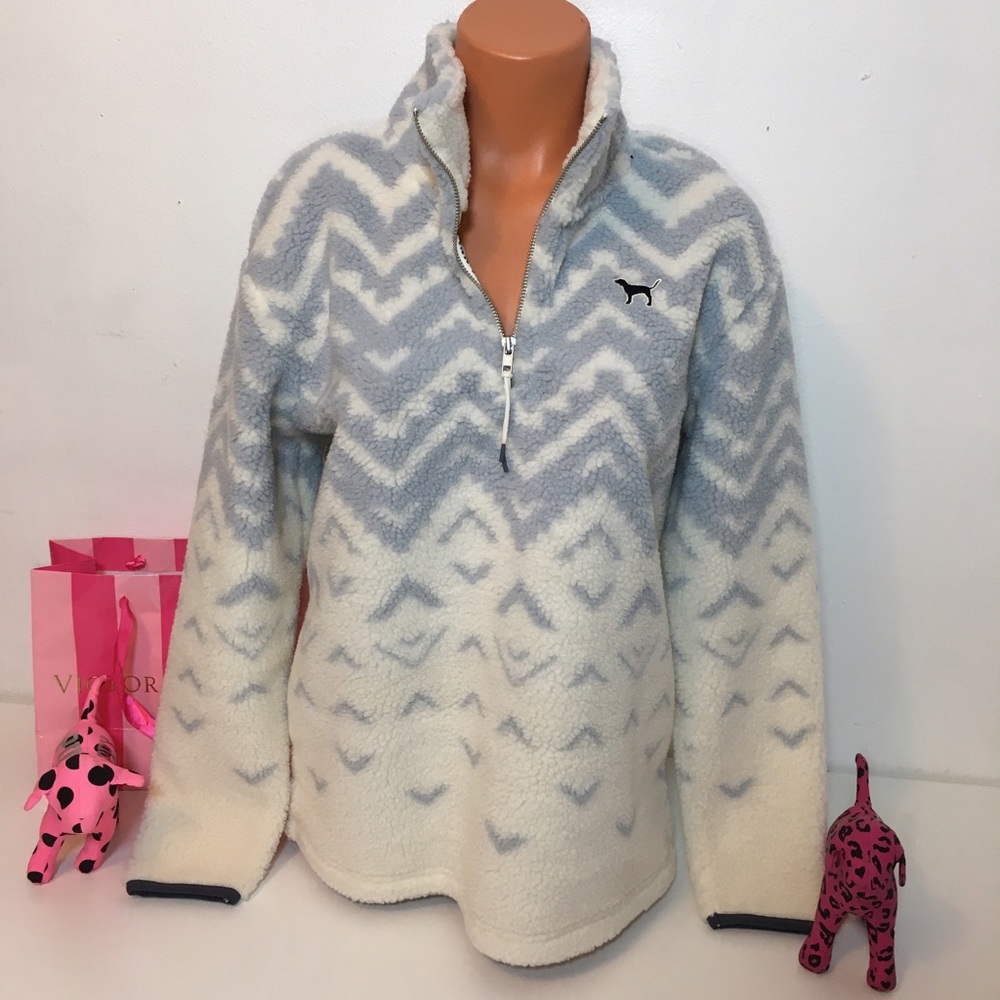 NEW PINK VS SHERPA HALF ZIP PULLOVER - Picture 2 of 7