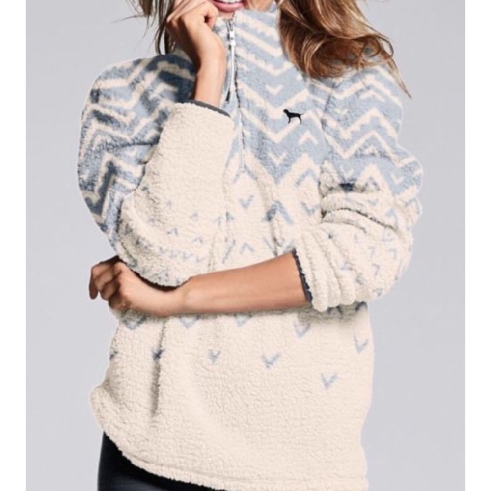 NEW PINK VS SHERPA HALF ZIP PULLOVER - Picture 7 of 7