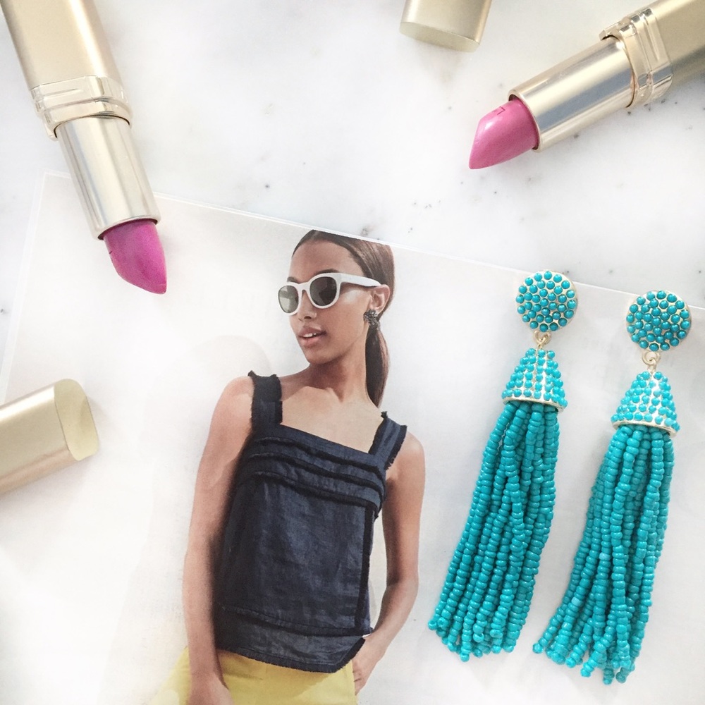 "Carmen" Earrings || Teal Blue Tassel Statement