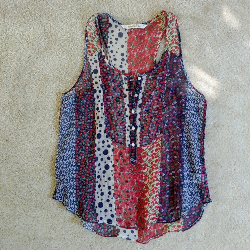 Vanilla Star Sheer Buttoned Tank Blouse