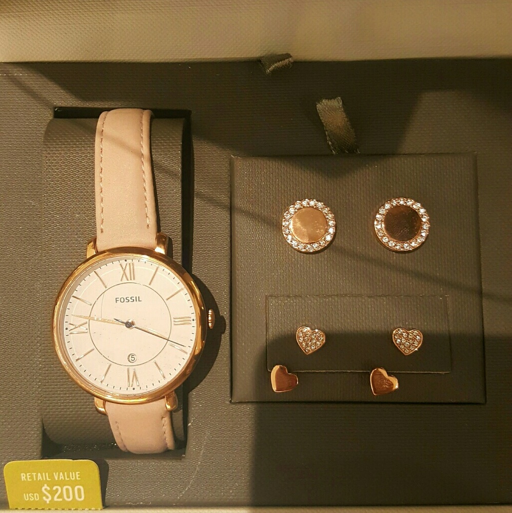 Fossil watch and earing set