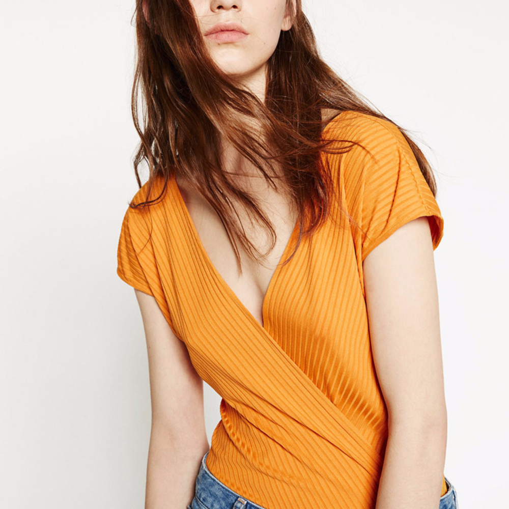 Zara Yellow Wrap Bodysuit in Size L